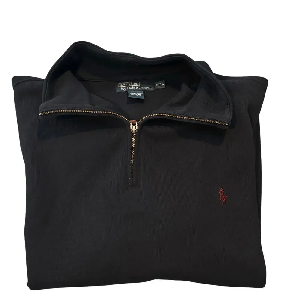 Vintage Polo Ralph Lauren Estate Rib 1/4 Zip Pullover Navy Blue XXL